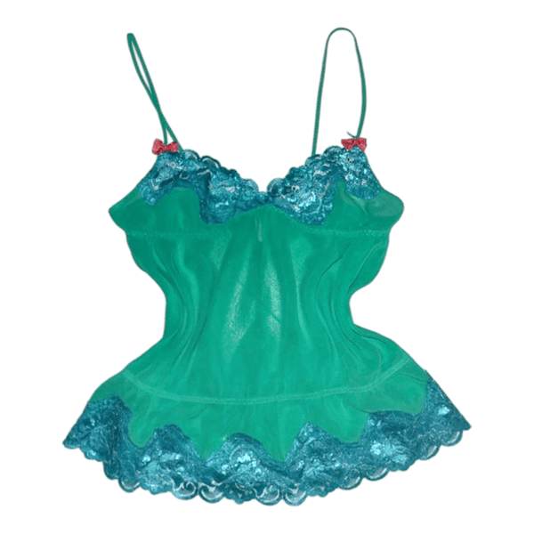 Green lace slip top