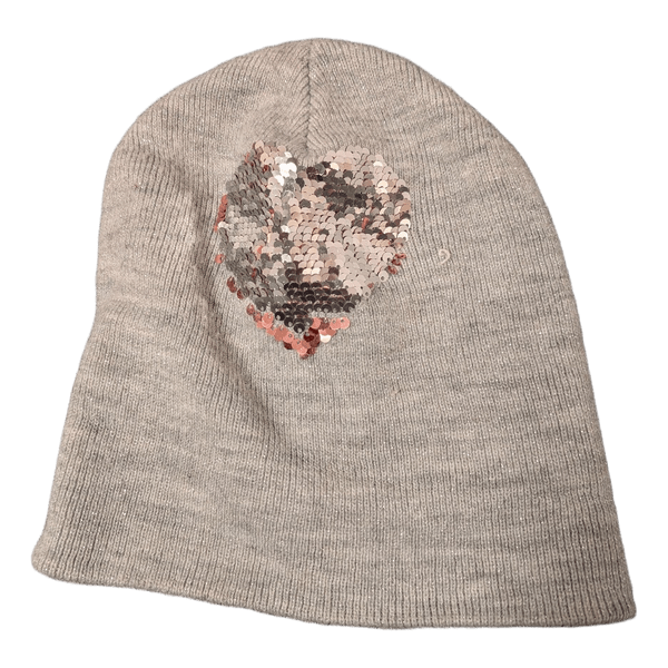Grey sequin heart beanie