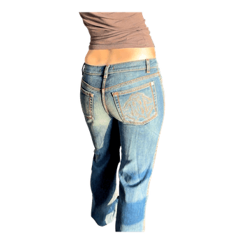 Vintage Roberto Cavalli Y2K Jeans Rhinestone Logo Leopard Print Lining size 40 (fits like 36)