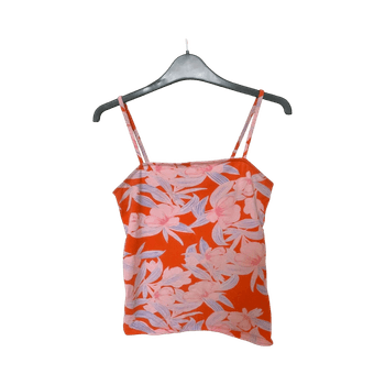 Oranssi kukkakuviollinen toppi