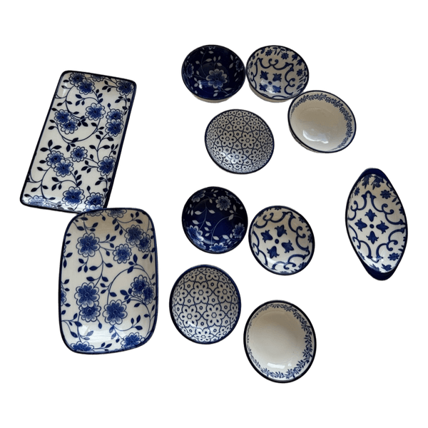 Blåt og hvidt porcelænssæt