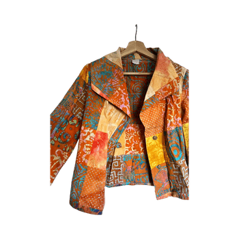 värikäs kuviollinen patchwork takki