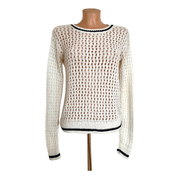 Baltas nertas megztinis marine stiliaus xs