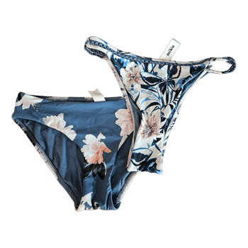 Milea Resort stylish floral bikini bottom set featuring one hipster style and one thong style bottom.