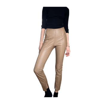 Faux Leather Pants Beige