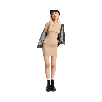 Beige ribbed halter dress