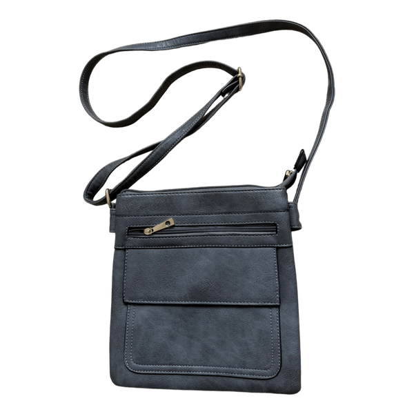 Grey crossbody bag with pockets and strap