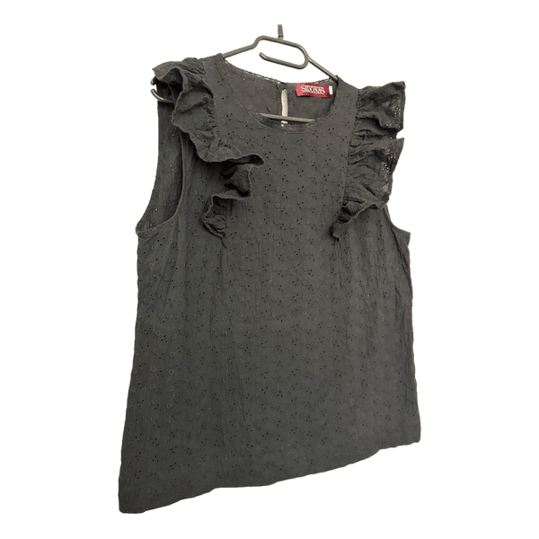 Black eyelet ruffle top
