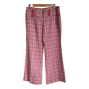 ZARA Basic Red White Tweed Wide Leg Trousers Women's EU 42 UK 14 Made in Spain