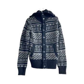 H&M thick wool blend cardigan with high neck – size S, black grey knit