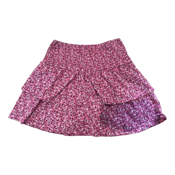 Pink floral skirt with shorts underneath, skort