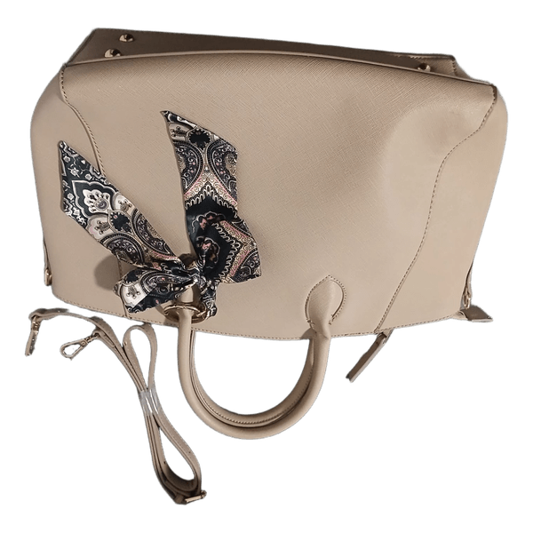 Beige handbag with scarf