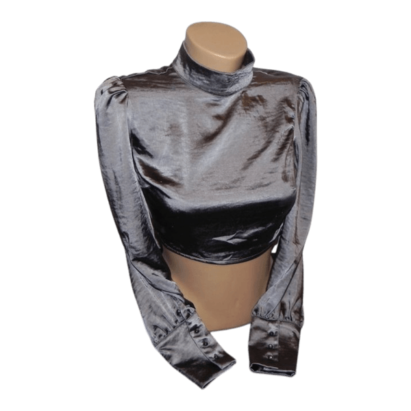 Grey satin long sleeve top