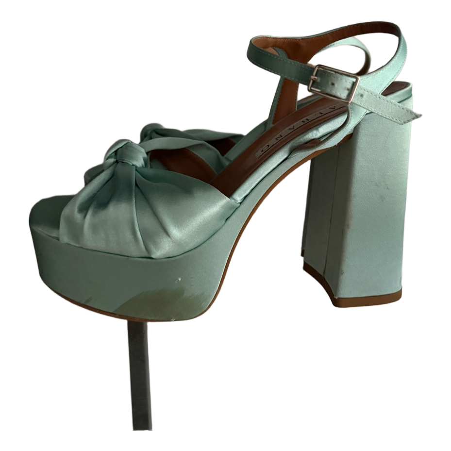 Green satin platform heels