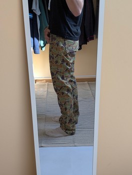 Diamond camouflage patterned trousers