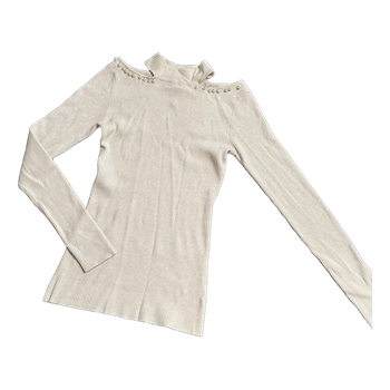 Beige ribbed knit top