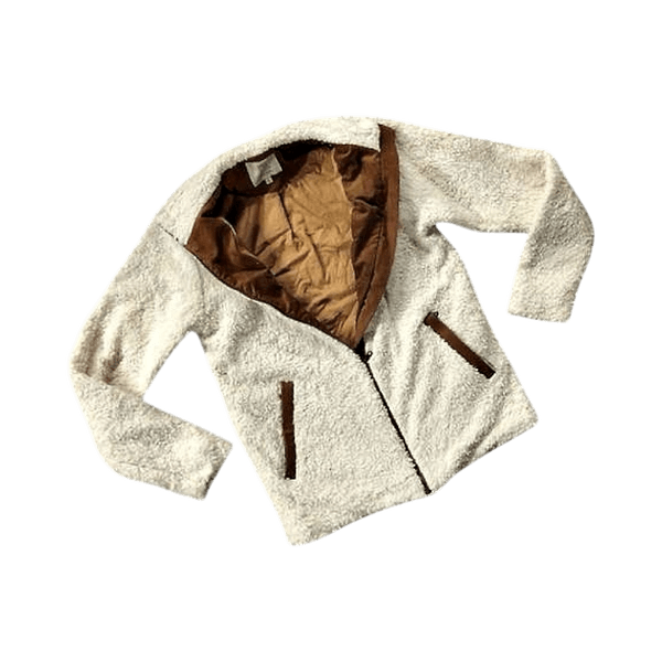 White teddy jacket with brown collar