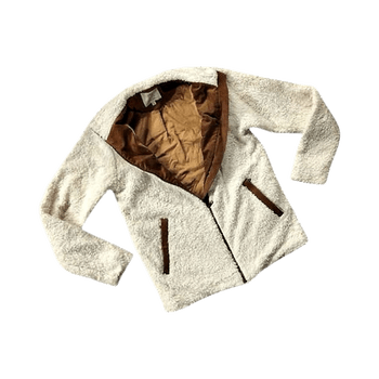 White teddy jacket with brown collar