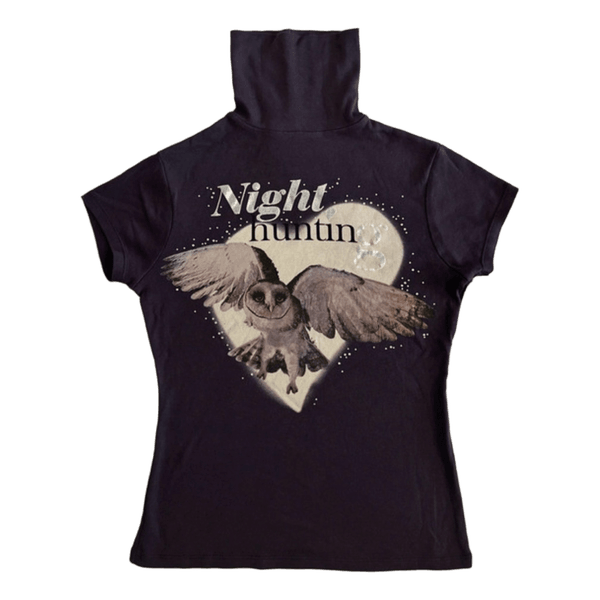 Purple owl turtleneck top
