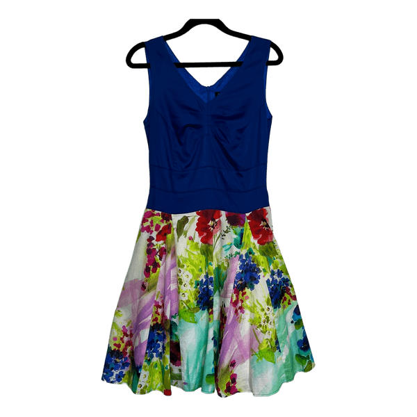 Vintage Mac Scott Blue Floral 50’s Style Dress Size 38