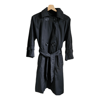 GERARD DAREL Black Trench Coat Belted Cotton Size 42 EU