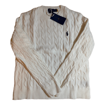 White cable knit sweater