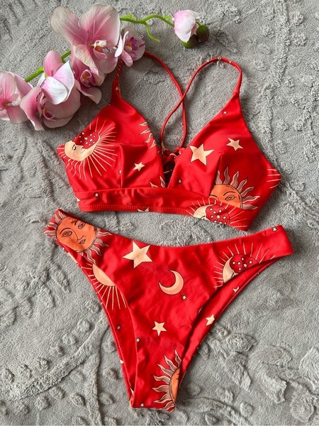 Red celestial print bikini
