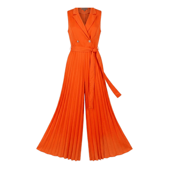 Orange sleeveless pleated jumpsuit