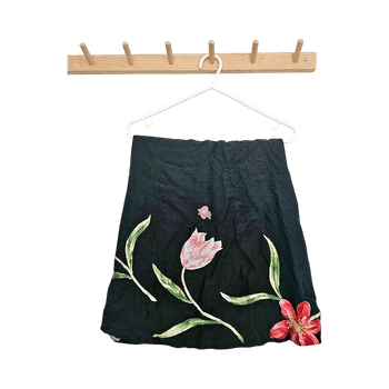 Black floral embroidered skirt