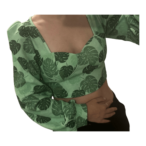 Green leaf print top