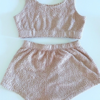 Vaaleanpunainen fleece-yöpuku / loungewear setti S – pehmeä / cozy / kotiasu