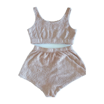 Vaaleanpunainen fleece-yöpuku / loungewear setti S – pehmeä / cozy / kotiasu