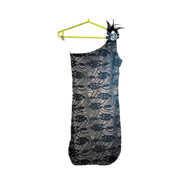 Beige and black lace dress
