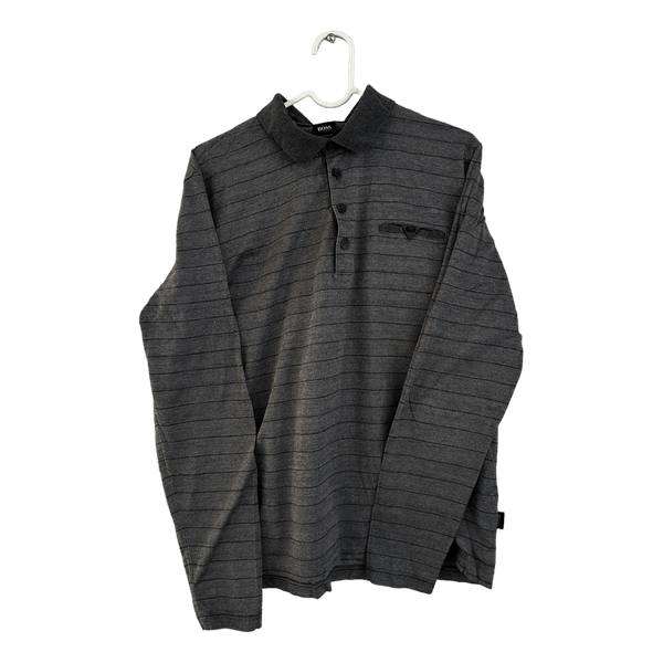 Grey striped polo shirt