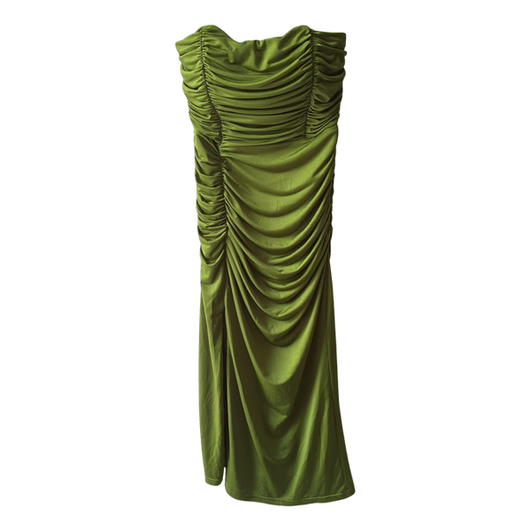 Green ruched midi dress