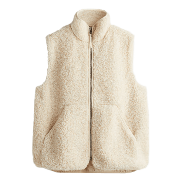 Krämvit teddyväst med dragkedja