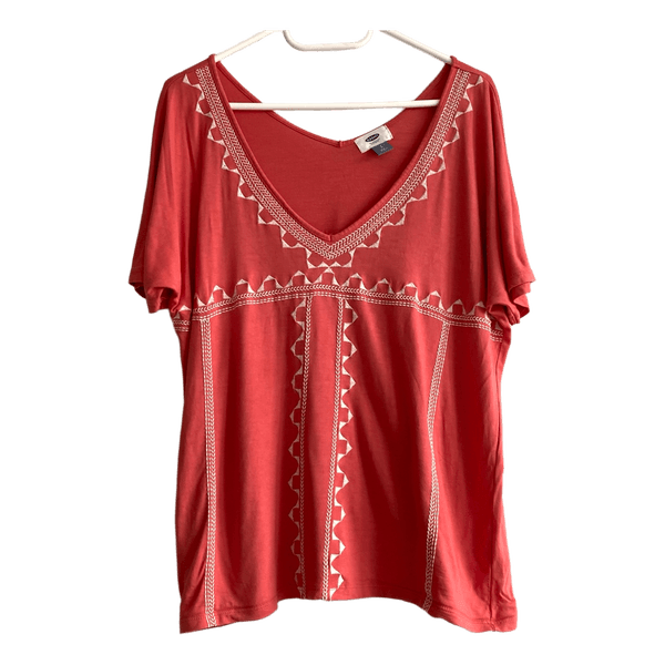Old Navy Womens Coral Embroidered Blouse Size S Boho Viscose Lightweight Top