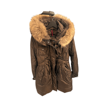 Brown parka coat with fur hood