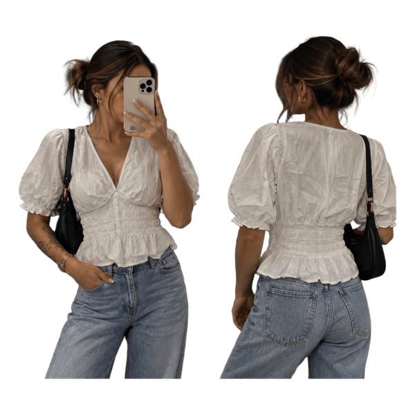 White puff sleeve blouse