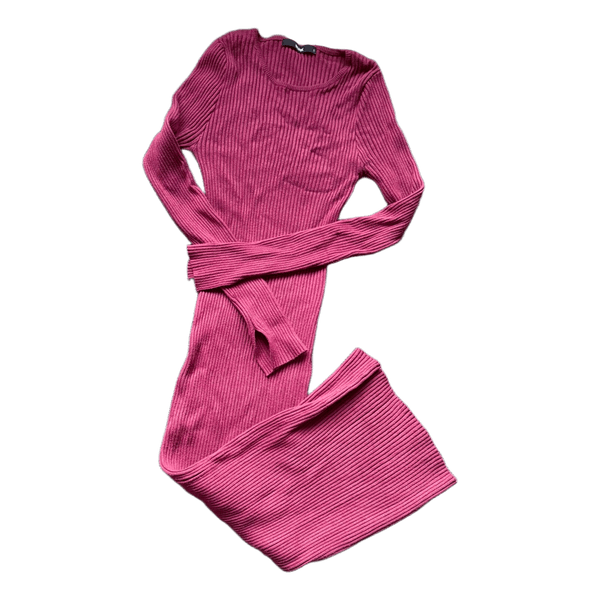 Pink ribbed knit dress