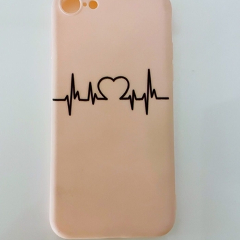 Vaaleanpunainen iPhone 8 kuori sydänkäyräkuviolla – käyttämätön / never used