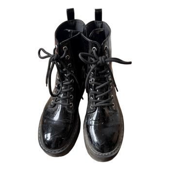 Black patent lace up boots