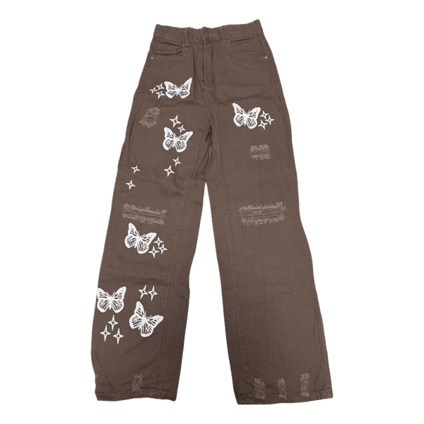 Brown butterfly print jeans