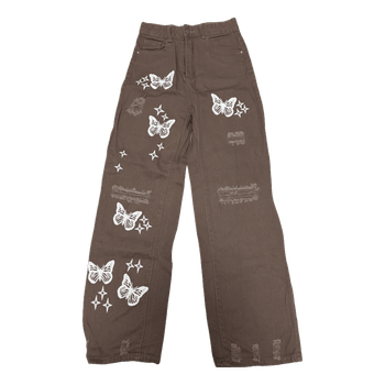 Brown butterfly print jeans