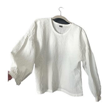 White Textured Long Sleeve Top