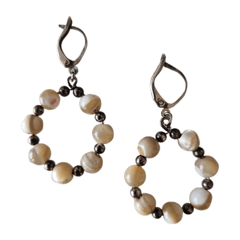 Natural Mother of Pearl and Sterling Silver Handmade Beaded Hoop Earrings