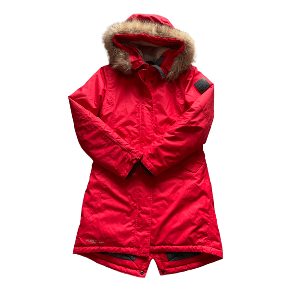 Red hooded winter parka, Huppa