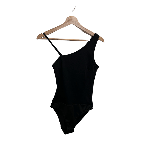 Black ribbed one-shoulder bodysuit