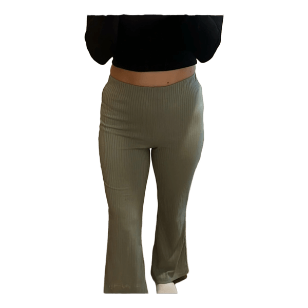 Green ribbed flare trousers