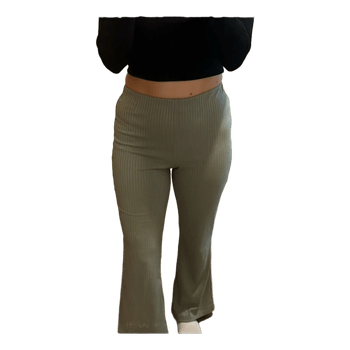 Green ribbed flare trousers